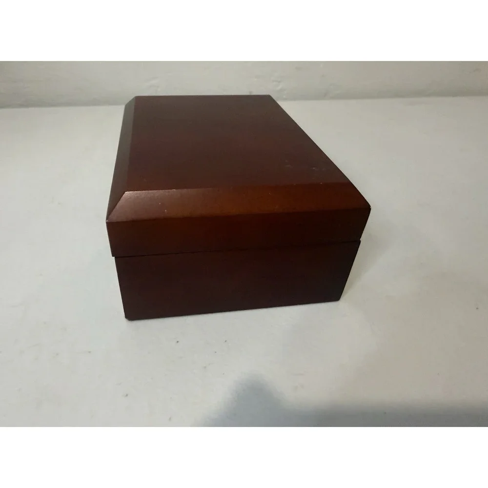 Vintage Wooden T-Bar Earring Box High Gloss Mahogany Finish Cream Leatherette
